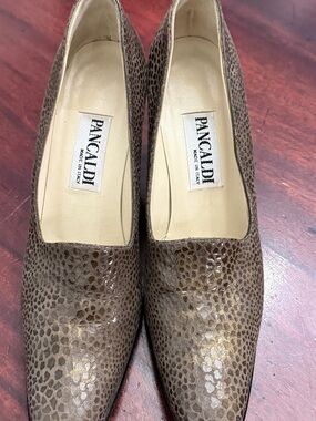 Pancaldi Brown Textured Leather Pointed-Toe Heels